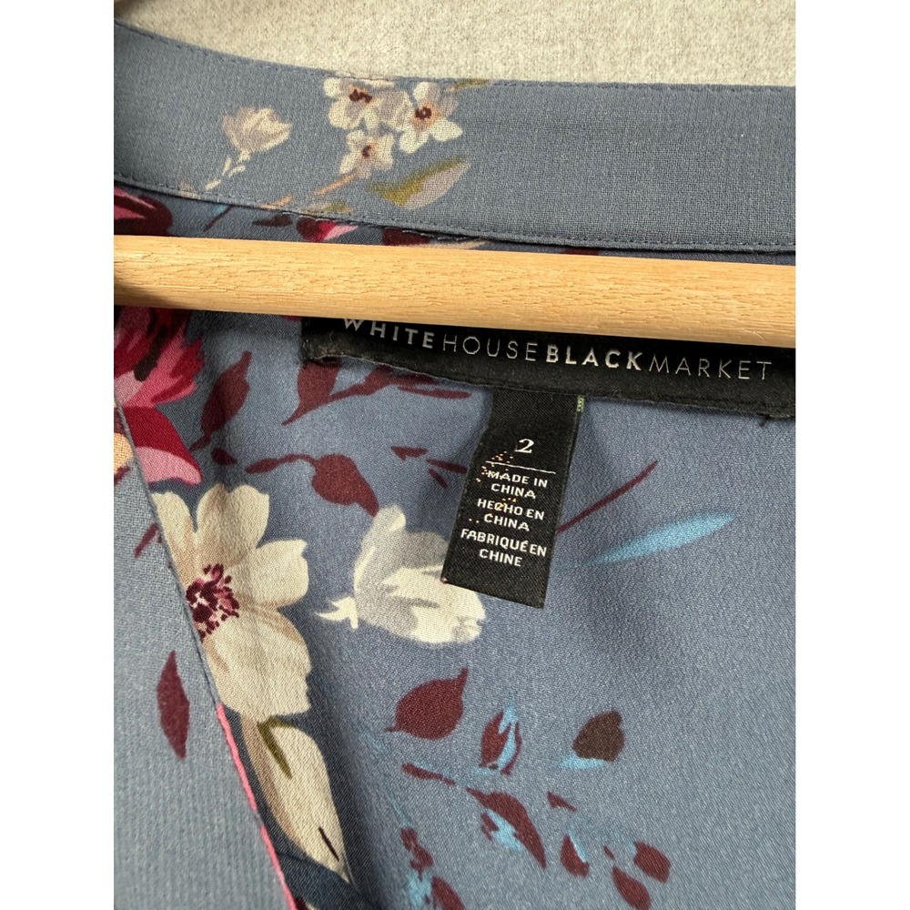 White House Black Market Blue Floral Pintuck Pleat Long Sleeve Dress Size 2 - Picture 3 of 14